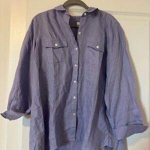 J. Jill Love Linen Purple Lavender 100% Linen Button Down Blouse Size Large